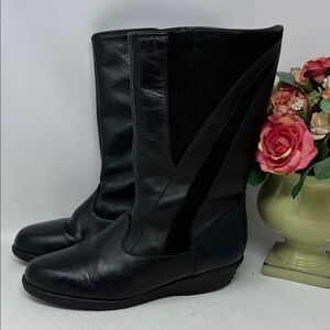 TOE WARMERS CANADA BLACK LEATHER AND SUEDE FUR LINED BOOTS SMALL WEDGE SZ 8.5